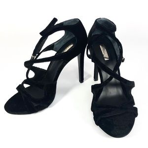 Guess Black Velvet Strappy Stiletto Heels Size 8 M